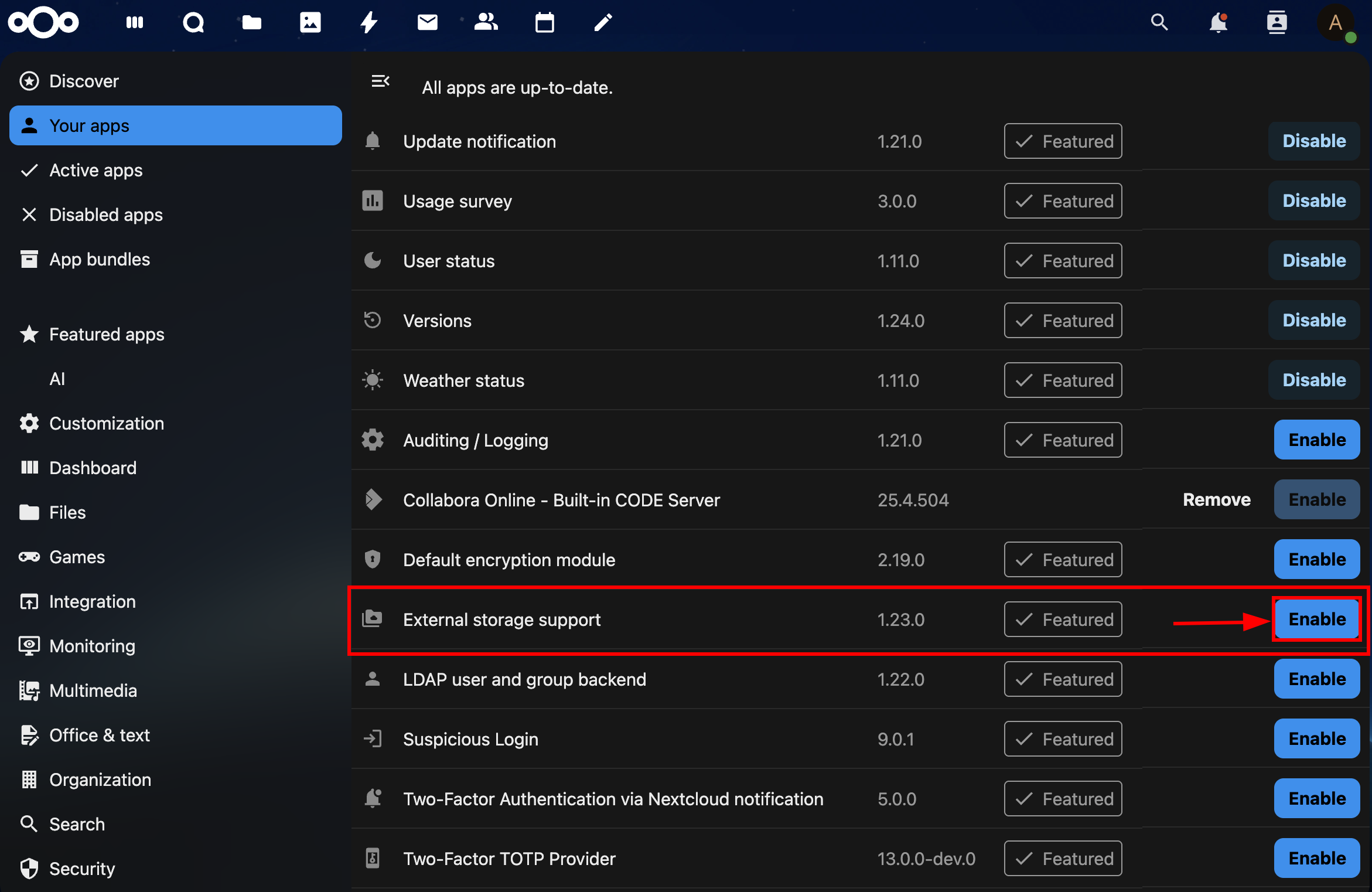 Enable External Storage Support app